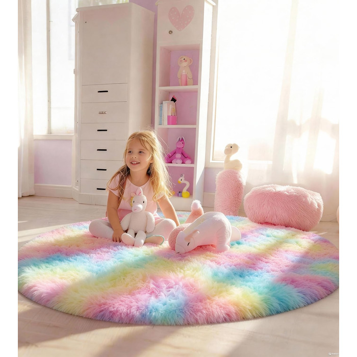 Килим круглий дитячий 100 см Райдуга, м'який, пухнастий, нековзний, пральний для кімнати