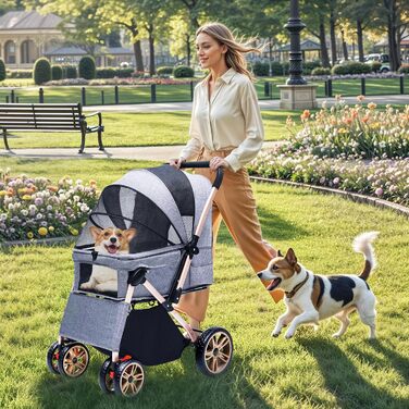 Візок для собак DWVO 3-в-1: візок, переноска, сумка. До 22 кг, EVA-колеса, сітчасті вікна, сірий (58.5x76x105cm)