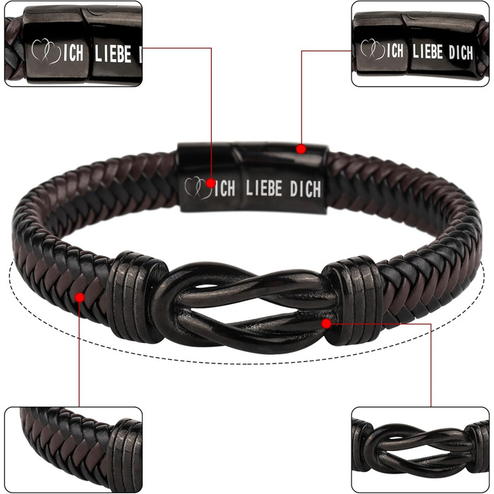 Шкіряний браслет для чоловіків: подарунок татові, дідусю, чоловікові. Ідеальний подарунок на День батька, Різдво, День святого Валентина (колір: коричневий)