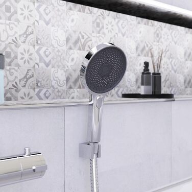 SCHÜTTE Handshower SAMOA RAIN | Jet Stream Technology | Showerhead with over 300 nozzles | 3 adjustable spray patterns | Anti-limescale showerhead for the shower | White (Chrome)