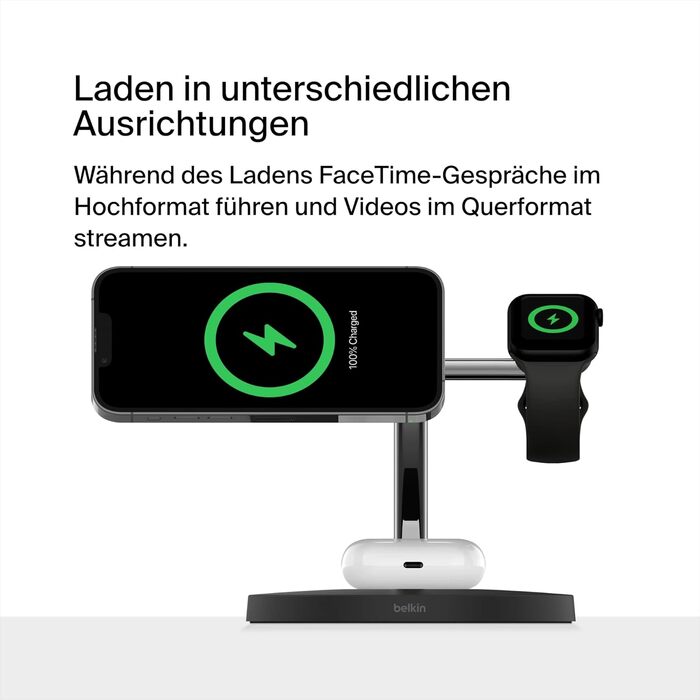 Belkin MagSafe 3-в-1 Бездротова Зарядка: Швидка Зарядка для iPhone, Apple Watch та AirPods (15W) - Чорний