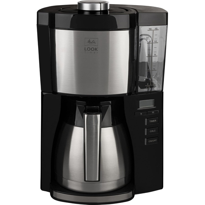 Melitta Look Timer - Filter Coffee Machine - Thermos Carafe - Timer Function - Drip Stop - 10 Cups - Black (1025-18) Black with Thermos Carafe Single