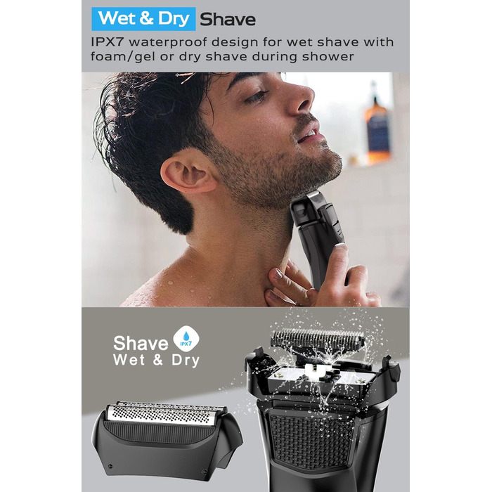 Електрична бритва чоловіча з 3 гнучкими лезами та чохлом для подорожей, тример для точного гоління, вологостійка/суха, 120 хв роботи, акумуляторна, подарунок для чоловіків, чорна