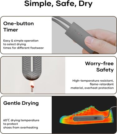 Електрична сушарка для взуття Snowpea: сушарка для черевиків, усунення запаху, автоматичне вимкнення, сірий колір