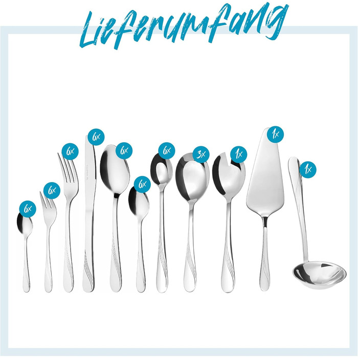 GRÄWE Cutlery Set for 6 People, 48-Piece - Flatware with Serving Pieces made of Stainless Steel, Rust-Proof, Nickel-Free - STRALSUND Series