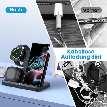 Seacosmo Бездротова зарядна станція 3-в-1, 18W для Samsung Galaxy Watch 8/7/Ultra/6/5/4/3/Pro, S24/23/22/21/Plus/Ultra та Buds