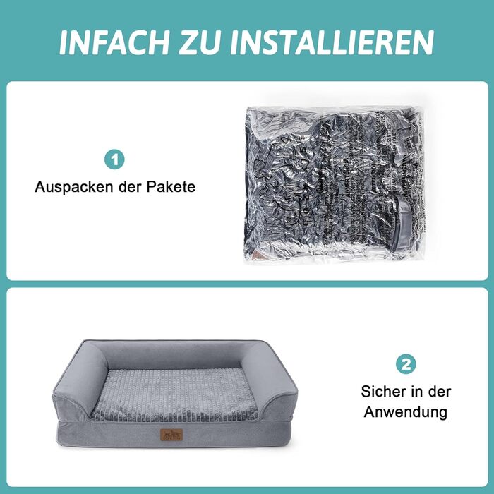 Ортопедичне ліжко для собак, маленьких порід, водовідштовхуваче, сіре, 76x51x19 см