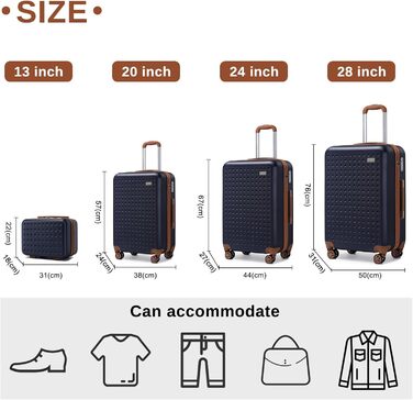 Набір валіз KONO з ABS пластику, 4 шт. - валіза на колесах, ручна валіза, валіза з TSA замком, 67x44x27 см, блакитний колір