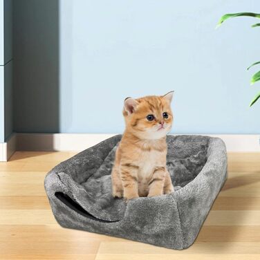 Кішка-будиночок для дому: затишна печера з м'яким, пральним подушками. Зручне, складне ліжко-будиночок для котів, 40x40x35 см (L:45x45x41 см, сірий)