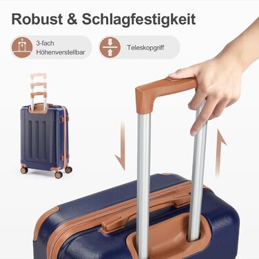 Набір валіз LALAHO 4 шт. з косметичками, з ABS пластику, рожевого кольору (темно-синьо-коричневий, в смужку)