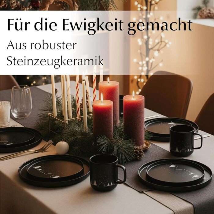 Набір чашок Miamio на Новий Рік, 4 шт, 500 мл, чорні / Кавові чашки на Різдво, мінімалістичний зимовий мотив, подарунок на Новий Рік, безпечні для миття в посудомийній машині та використання в мікрохвильовці – Vinter Collection (12 шт)