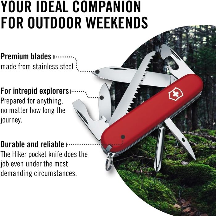 Мультитул Victorinox Hiker Swiss Army Knife – 13 функцій, ніж, відкривачка для консервів, викрутка