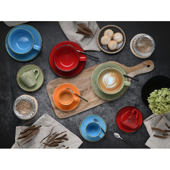 CreaTable Serie Nature Collection Набір посуду для 4 осіб (8 предметів) для кави капучино, кераміка, для мікрохвильовки та посудомийної машини