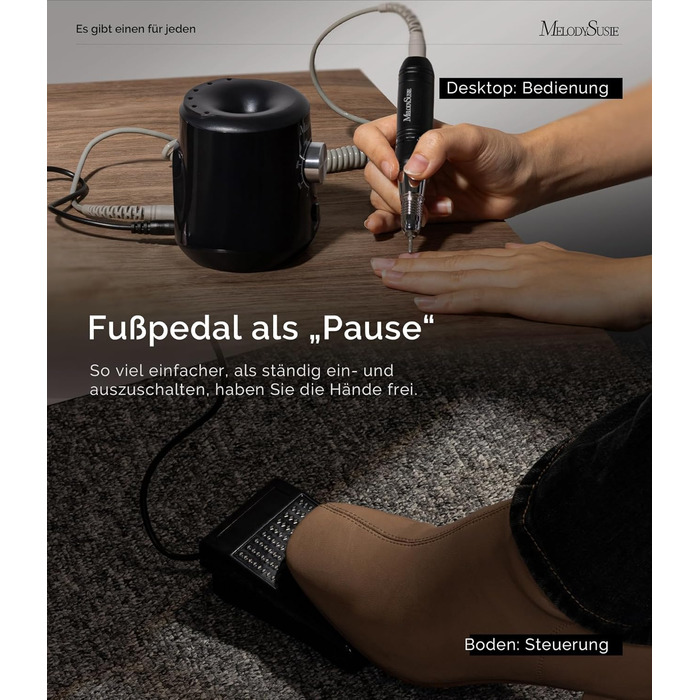 Електричний фрезер для нігтів MelodySusie 30000 об/хв: професійний набір для манікюру та педикюру з педалем. Підходить для гелю та акрилу.