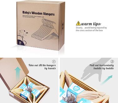 Дерев'яні вішалки для дитячого одягу Homewit - 24 шт. з перекладиною, з заглибленнями, 360° обертання, для малюків та дітей - 30 см