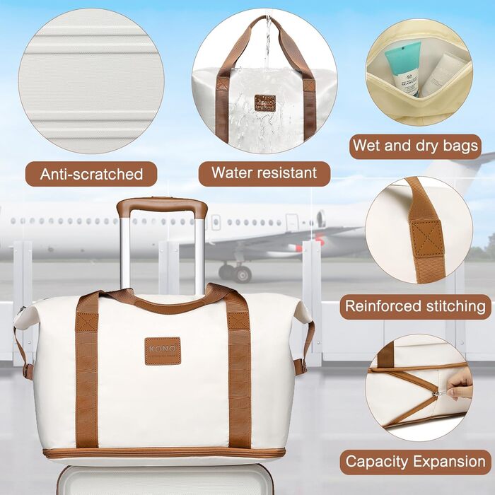 Набір валіз KONO 4 в 1: велика валіза, ручна валіза 55 см, косметичка, сумка для ручної поклажі (кремовий)