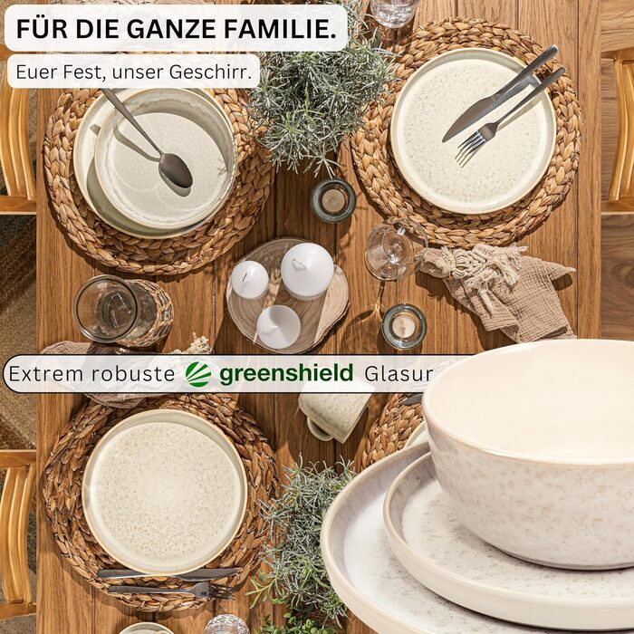 Набір посуду SÄNGER Key West 30 предметів: тарілки для 6 осіб, миски, чашки, серія VALUE COLLECTION, кремовий колір з пісочною текстурою