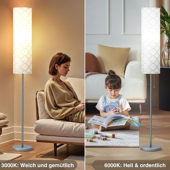 Стійка лампа GyroVu для вітальні, 65” висота, лампа для спальні з паперовим абажуром, 3 колірні температури, срібна (з лампочкою)