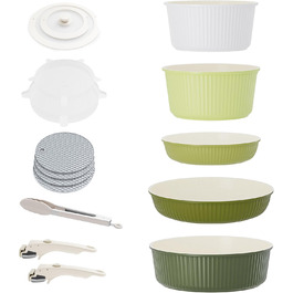 RIOVARM Induction Cookware Set - 16 Piece Nonstick Granite Pots & Pans with Removable Handles, Stackable & Space-Saving, PFOA-Free, Silicone Lids, Gradient Green