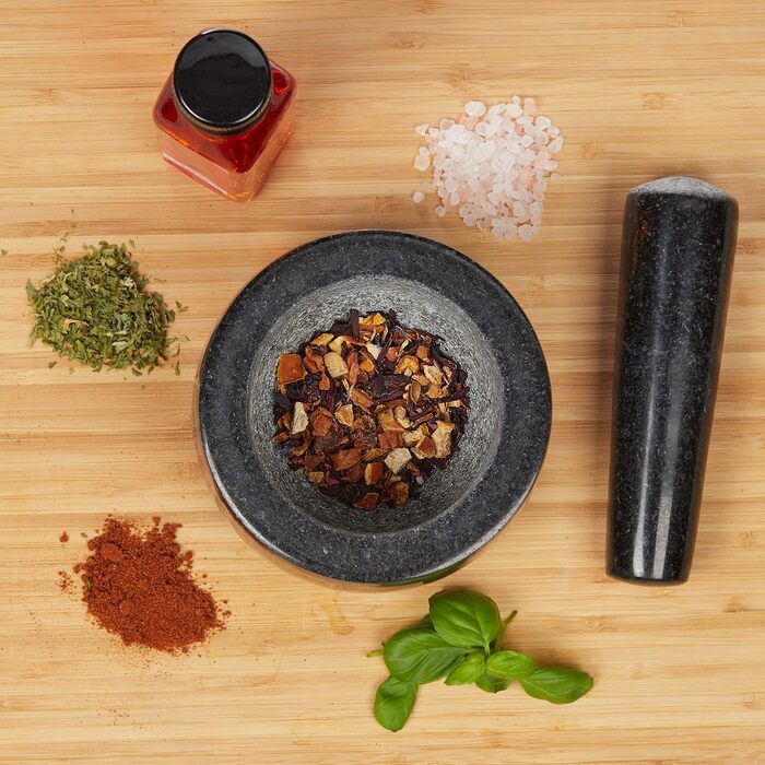 Набір для приготування спецій Relaxdays: гранітний ступка та пестик, 12 см, 300 мл, чорний