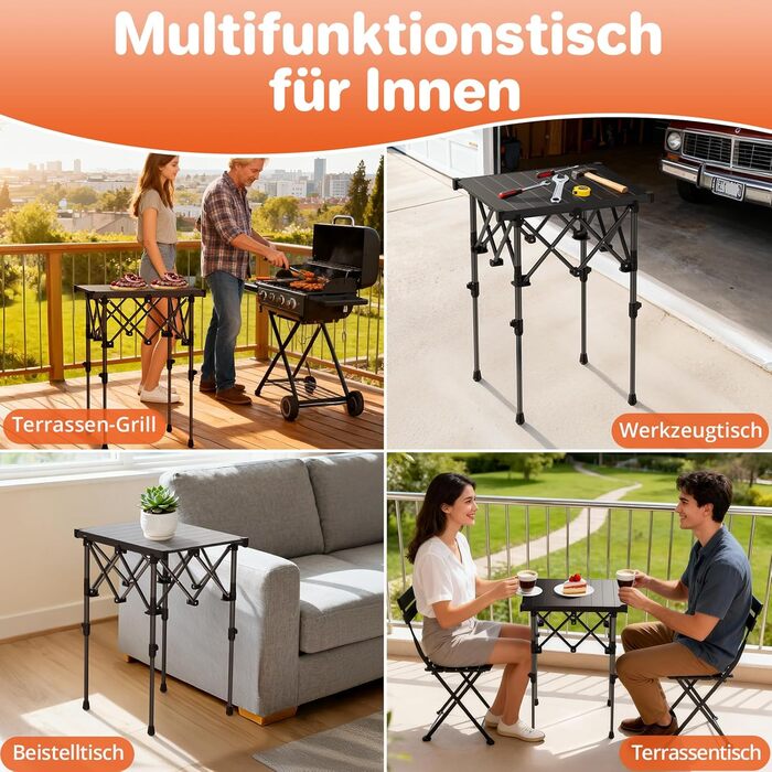 Складаний туристичний стіл Funykich 82x40 см, регулювання висоти (44/70 см), з сітчастою кишенею, для пікніка, кемпінгу, BBQ, саду