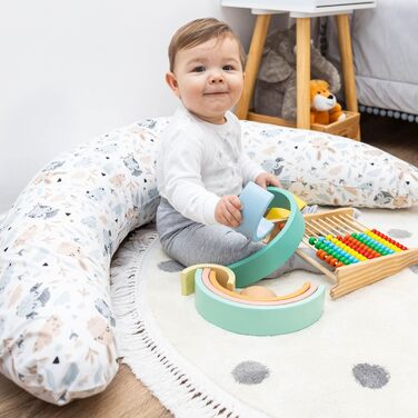 Подушка для сну на бік для мами та дитини Totsy Baby 190 см з кудрявим чохлом Oeko-Tex, сірий колір з візерунком