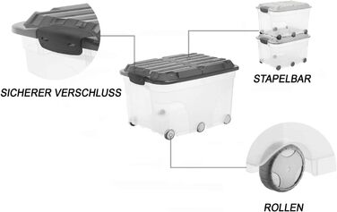 Rotho Roller 6 2-Piece Storage Box Set, 57L with Lid and Wheels