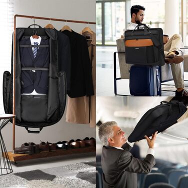 Garment Bag for Men - 40 Inch Carry-on for Up to 3 Suits, 2-in-1 Hanging Suitcase, Foldable Travel Duffel Bag for Business, 15.6 Inch Laptops - (Black-Brown)