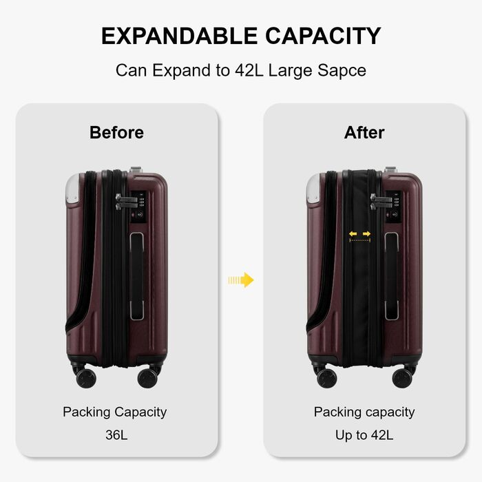 Валіза на колесах LEVEL8, ручна поклажа, жорсткий корпус, TSA, червоний, 37x25x55.5 см