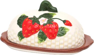 Dolomite Butter dish/Butter bell with strawberry relief. Size approximately 19.5 x 12.5 x 9.4 cm, 9