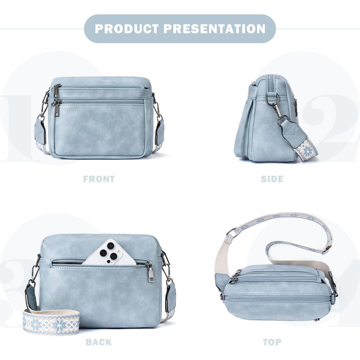 Сумка жіноча через плече MUIIKOLA середнього розміру, екошкіра, м'який широкий ремінь (Світло-блакитна)