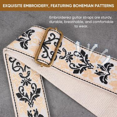 Гітарний ремінь Jacquard з вишитою бавовною та шкіряними кінцями для акустичної гітари (Gs-75-9 Yellow Jacquard)