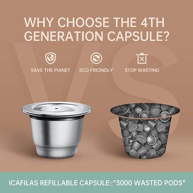 Капсули Cafilas для Nespresso багаторазові, нержавіюча сталь, набір 2 шт. з темпером, ложкою та щіткою