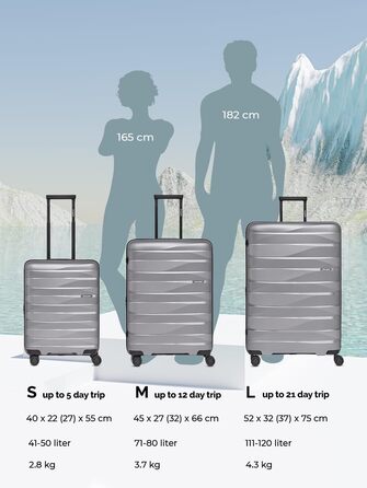 Чемодан середнього розміру з жорстким корпусом | Розкладний валіза-тележка 45 x 27 x 66 см з високоякісного поліпропілену | Унісекс, вага 3,7 кг | Подвійні колеса & TSA-замок (для подорожей) | Відсік для ноутбука (55 см)