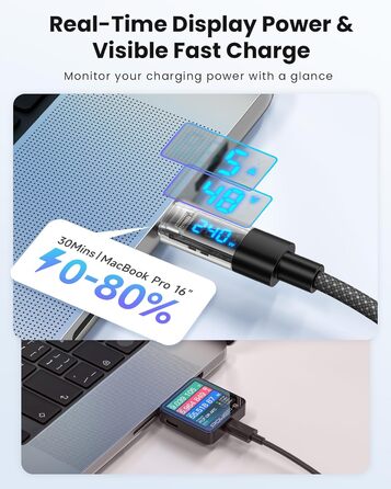 Кабель USB-C RAVIAD 240W, 1м, PD3.1, USB-C - USB-C, нейлон, для iPhone, Galaxy, Pixel, iPad, MacBook, 240W, чорний