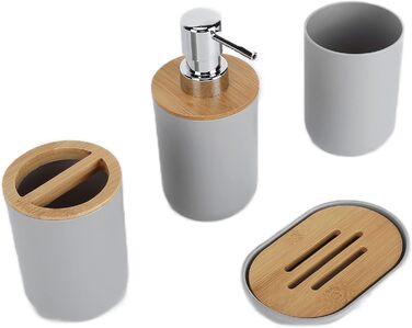 Набір аксесуарів для ванної кімнати на 4 предмети: тримач для зубних щіток, мильниця, дозатор для лосьйону, стакан для ополіскувача, сучасне оздоблення для дому та готелю (сірий)