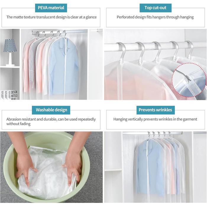 Набір мішечків для одягу Czwander, 12 шт. (60x100 + 60x120 см), моль-стійкі, з блискавкою, нейтральні/прозорі