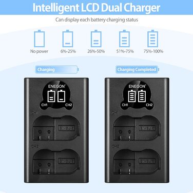 Запасний акумулятор EN-EL15 (2 шт.) та зарядний пристрій Dual LED USB для камер Nikon Z6, Z7, Z8, D7500, D7000, D7100, D7200, D500, D600, D610, D750, D780, D800, D810, D800E, D810A, D850