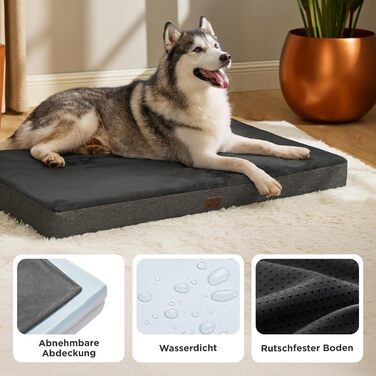 Ортопедичний лежак для собак BEDSURE - 61x41x8 см, з ефектом пам'яті, кучельна підстилка для собак, (120x74x10 см, темно-сірий)