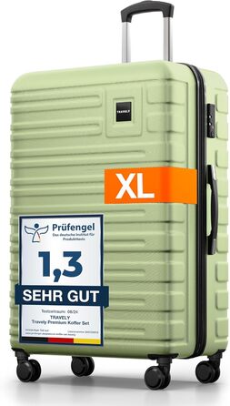 Чемодан туристичний великий 77 см, 100 л, полікарбонат, зелений, з TSA замком