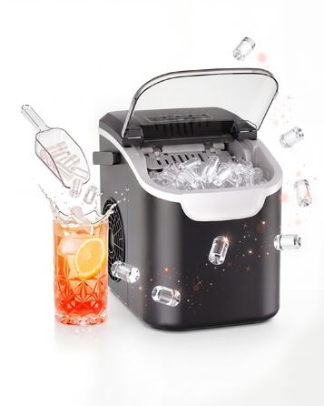 Льодогенератор Kismile для дому та офісу, 11.8 кг/24 год, 2 розміри льоду, функція самоочищення, низький рівень шуму <35 дБ, колір: глибокий чорний