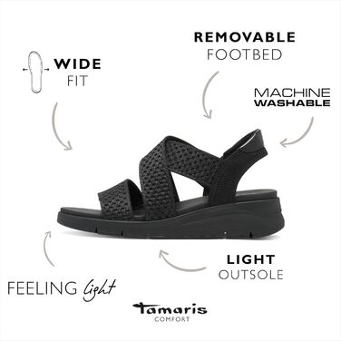 Босоніжки жіночі Tamaris 8-88724-44 Wide Fit 37 EU чорні, широка колодка