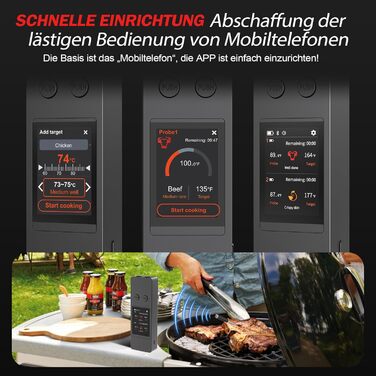 Бездротовий термометр для м'яса з 2 зондами, великий сенсорний екран, IP67 вологостійкий. Підходить для гриля, барбекю, коптильні. Чудовий подарунок на Різдво