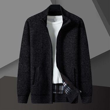 Кардиган чоловічий з кишенями, чоловіча в'язана куртка на блискавці, без капюшона, чоловічий светр-куртка, однотонна флісова куртка, чоловічий светр з ангори, осінній кардиган, під костюмні штани (M, Чорний)