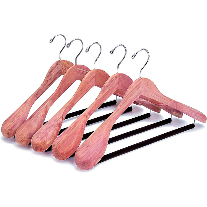 Amber Home 5-Piece 44.5cm Cedar Wood Clothes Hangers with Wide Shoulders (5.8cm), Natural Cedarwood Hangers with Round Bar for Suit, Jacket, Coat, Shirt, Pants