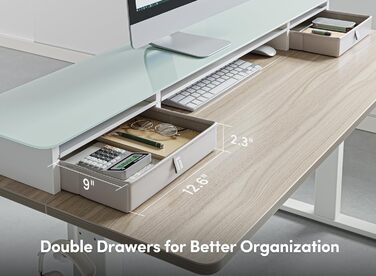 FEZIBO Electric Standing Desk with 2 Drawers - 140x60cm, Memory Control, Anti-Collision System, Light Brown Woodgrain