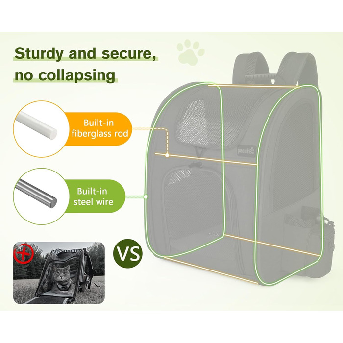 Pecute Pet Carrier Backpack with Mesh Window - Portable & Foldable Cat & Dog Carrier Bag - Breathable, Lightweight, Waterproof Oxford Cloth - Large Capacity, Non-Slip, Black, Classic Mesh (L)