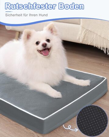 Ортопедичне ліжко для собак KSIIA, великі породи, 104x68x8 см, знімний килимок, миється, сірий колір