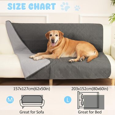 Водонепроникний захисний чохол на диван для собак HezzLuv, ковдра для тварин, захист матрацу, меблів, миючий, двосторонній, стійкий до подряпин, для цуценят, середніх та великих собак та котів, сірий, 157x127 см