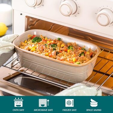 Casserole dish, PRESTI vancasso baking dish made of stoneware, 1-piece rectangular lasagna dish baking dish for bread, lasagna, pizza cake